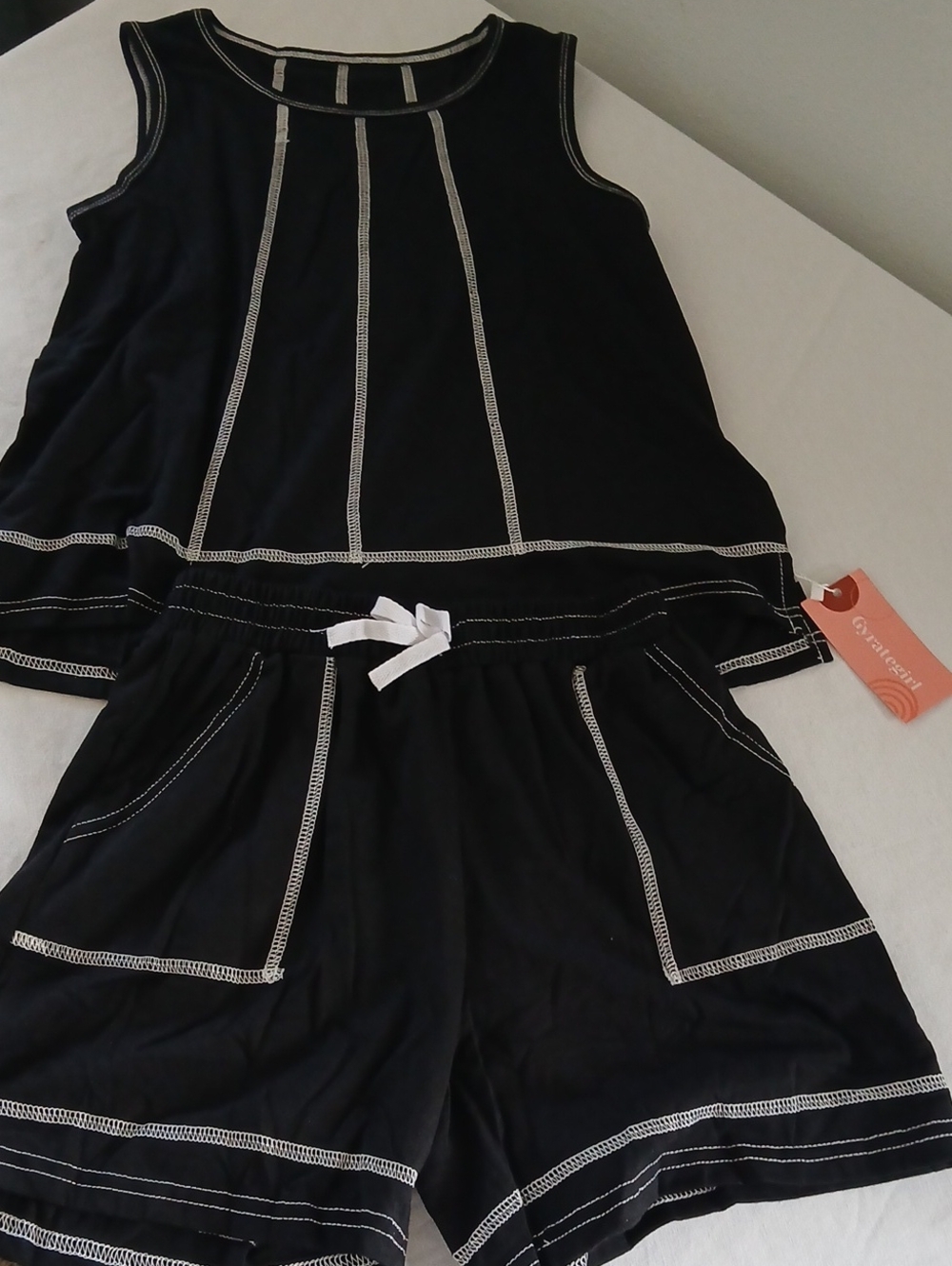 BNWT Gyrategirl Girls Summer 2-Piece Tank Top & Shorts Set - Size 11-12Y (Black)